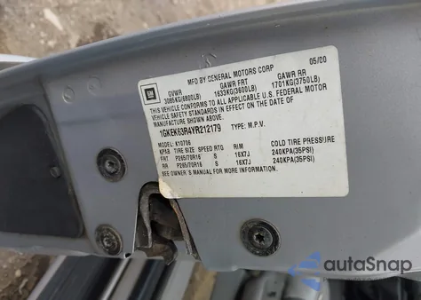 2000 GMC Yukon Denali из США, поврежденный, VIN 1GKEK63R4YR212179